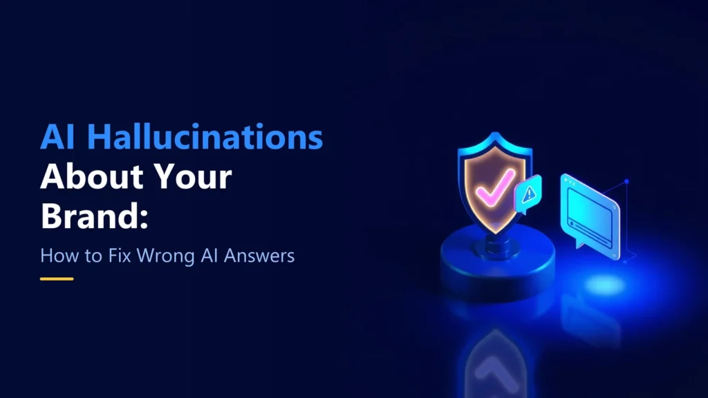 AI hallucinations about your brand – illustration of a wrong AI answer being corrected and verified