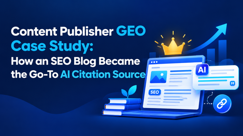 Content Publisher GEO case study showing an SEO blog building AI citation authority through content, SEO, and LLM optimization.