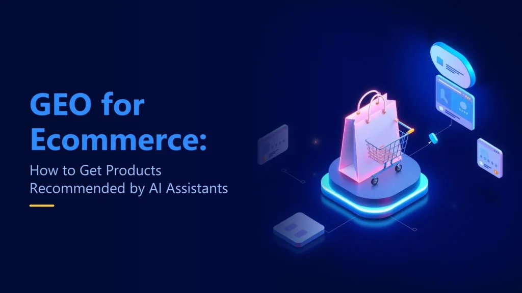 GEO for ecommerce – illustration of products and reviews feeding into an AI shopping assistant