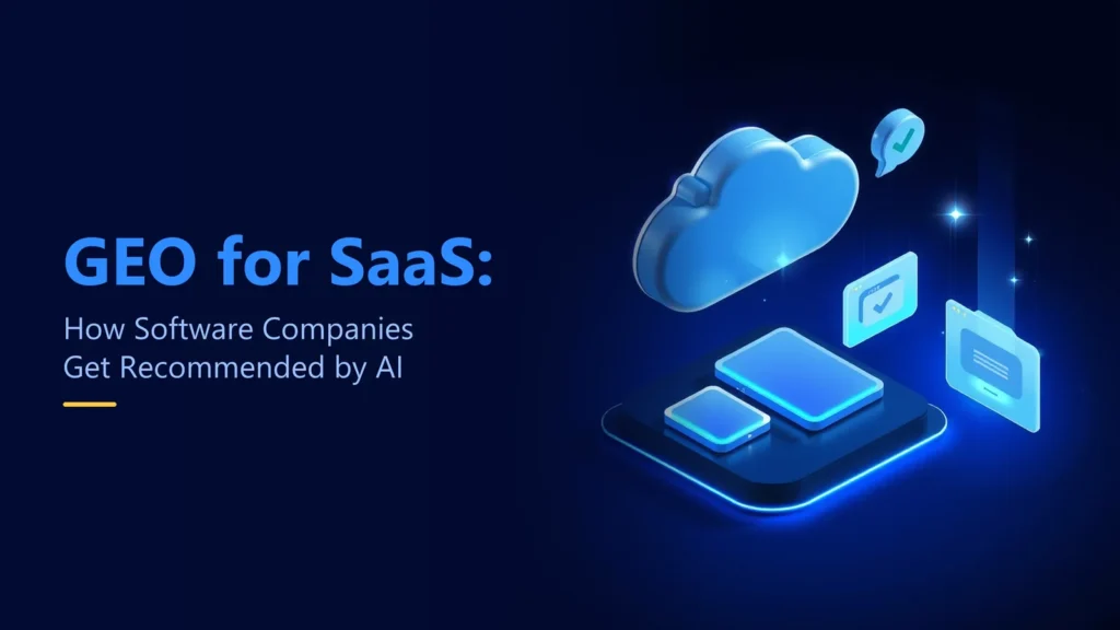 GEO for SaaS – illustration of software apps being recommended by an AI assistant