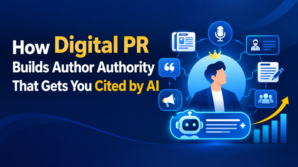Digital PR building author authority and increasing AI citations through media mentions and expert recognition.